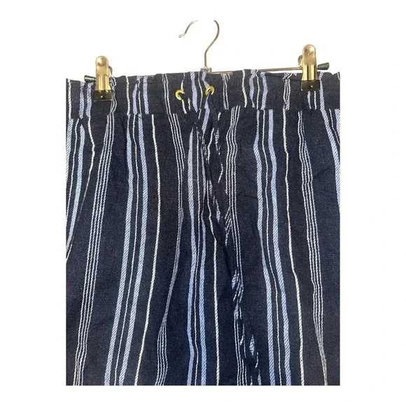 Ellen Tracy Blue Striped Linen Blend Paperbag Waist Skirt, XL - Picture 5 of 9